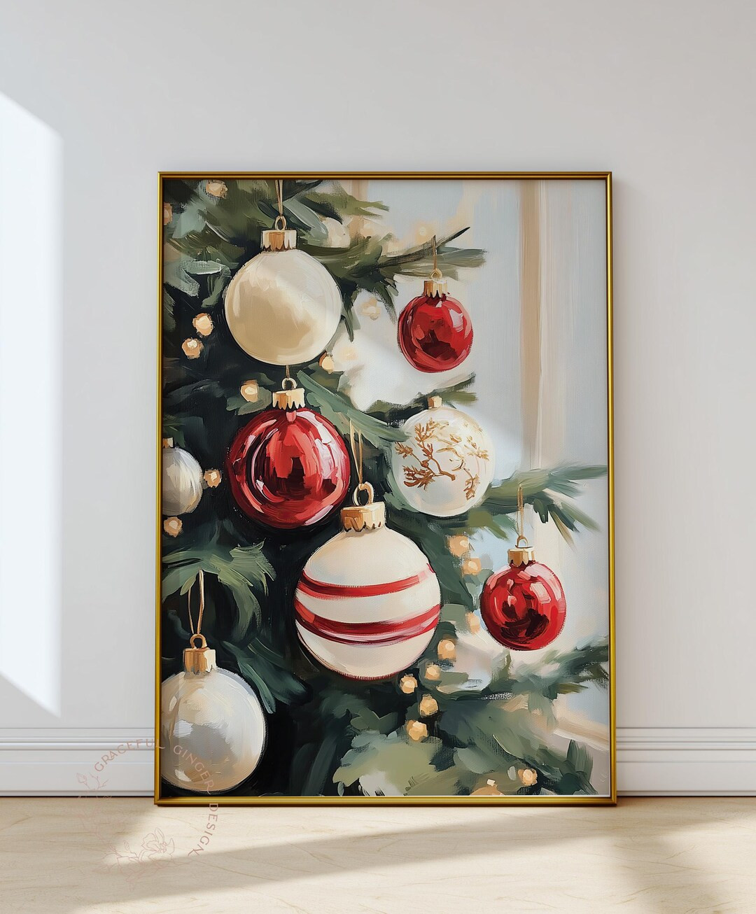 Red Christmas Ornaments Tree Art Print: Festive Holiday Decor (digital Download) - Etsy | Etsy (US)