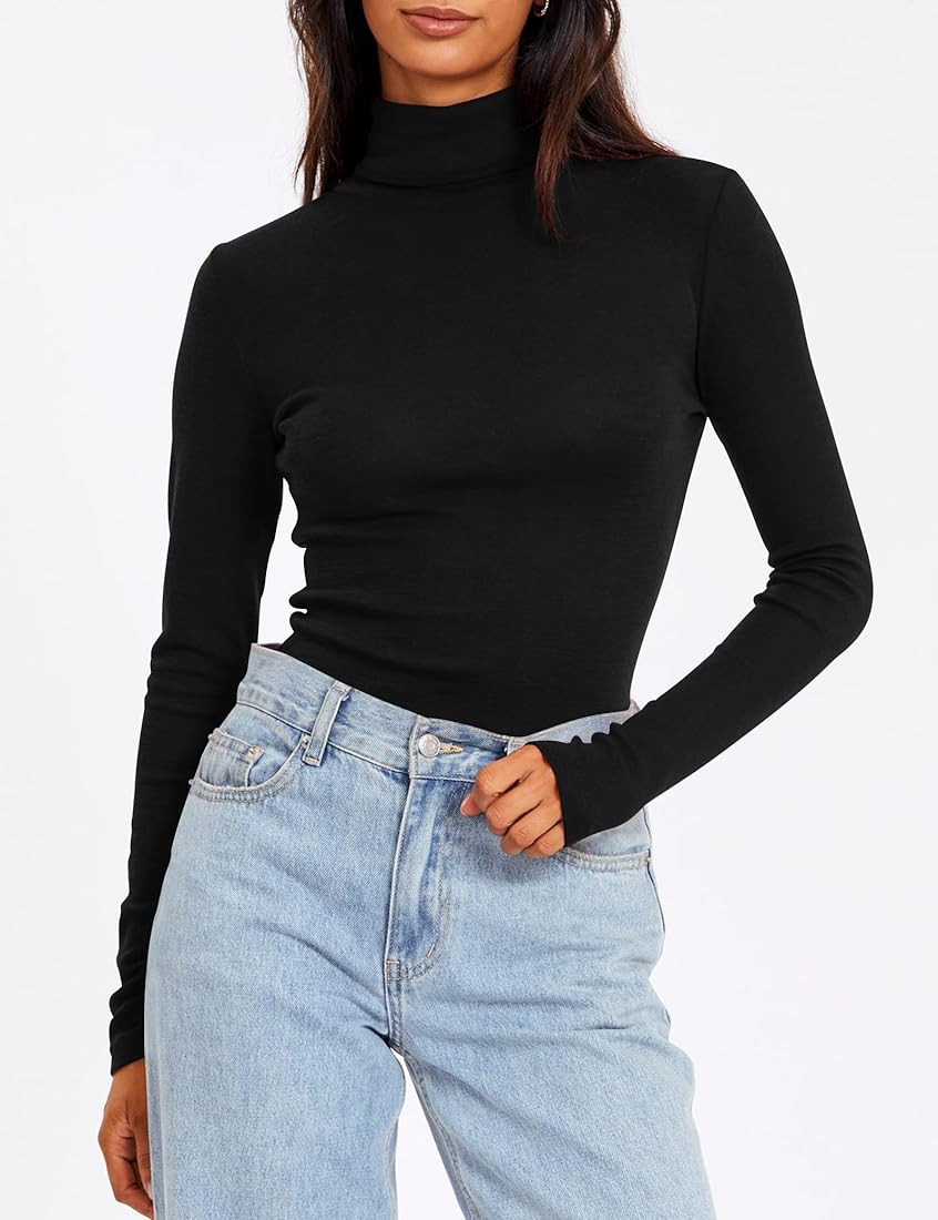 Trendy Queen Women's Turtleneck Fall Fashion 2022 Long Sleeve Shirts Basic Layering Slim Fit Soft Th | Amazon (US)