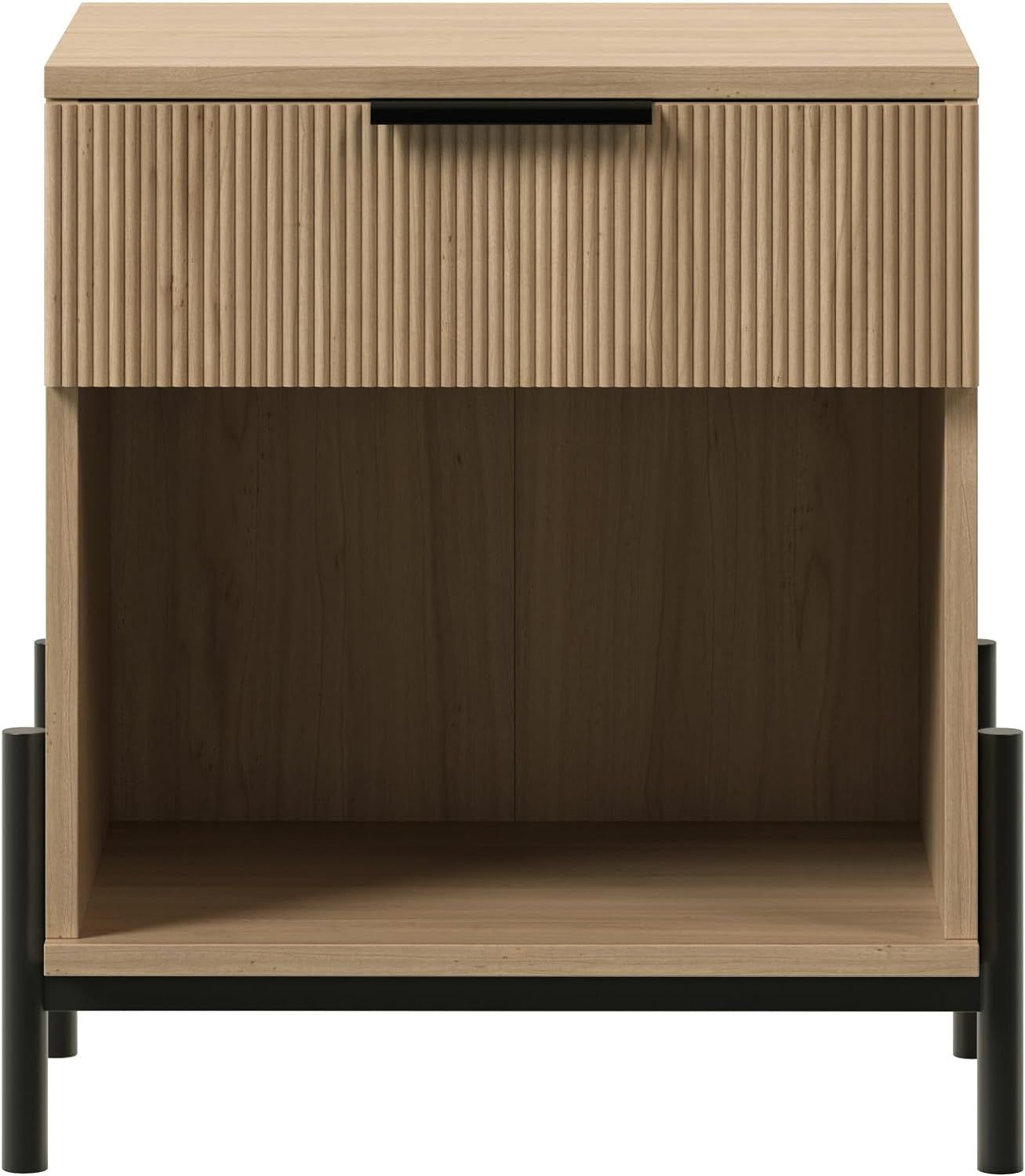 Walker Edison Modern Reeded-Drawer Nightstand with Open Storage, 24 Inch, Coastal Oak | Amazon (US)