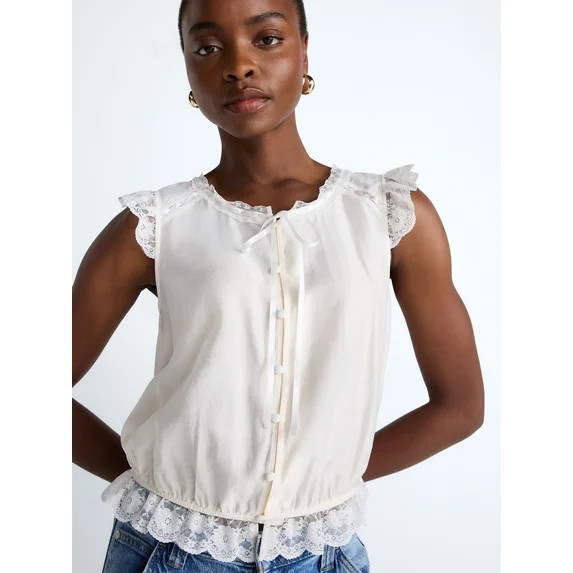 Scoop Women’s Day Lace Trim Top, Sizes XS-XXL | Walmart (US)