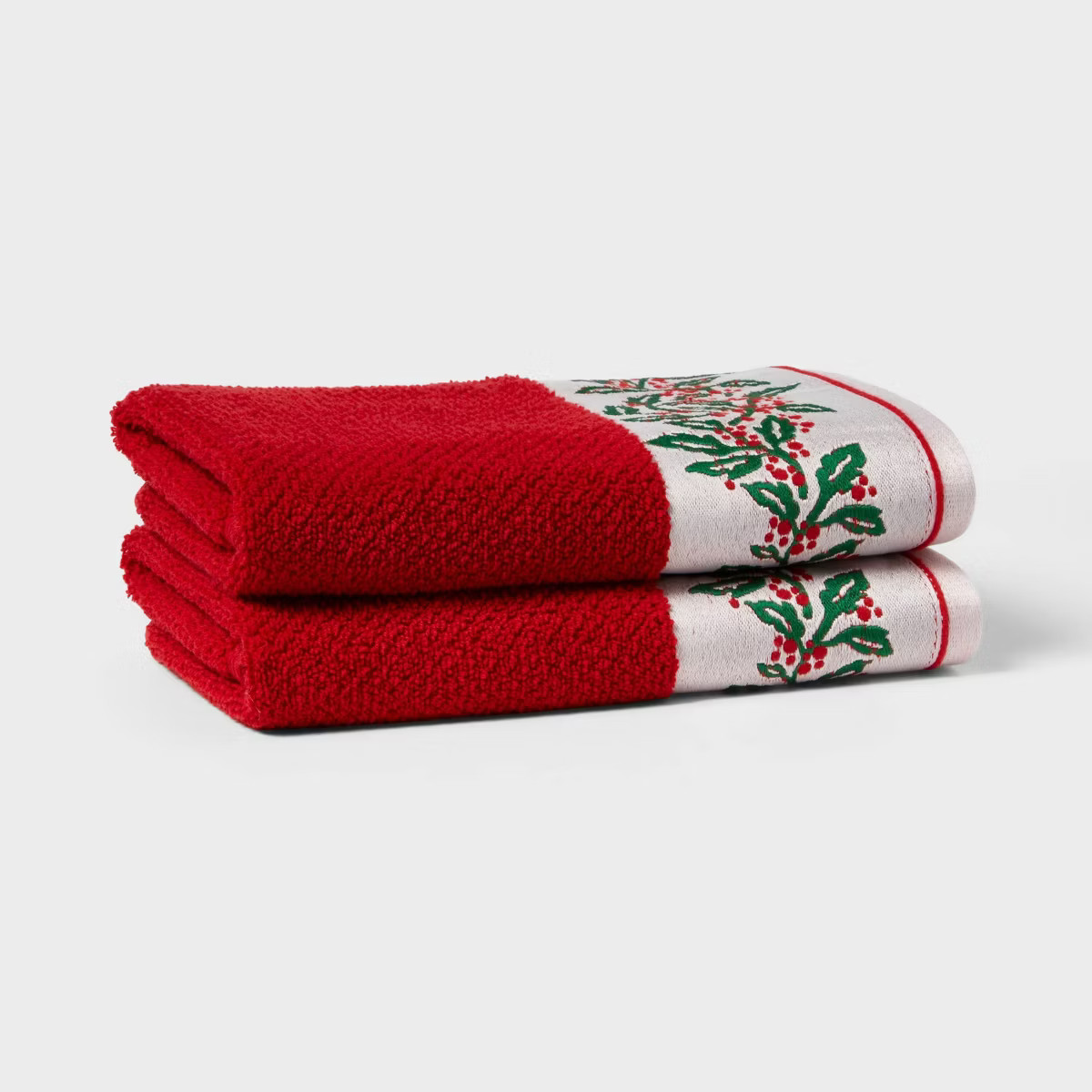 2pk Holly Border Christmas Hand Towels Red - Threshold™ | Target