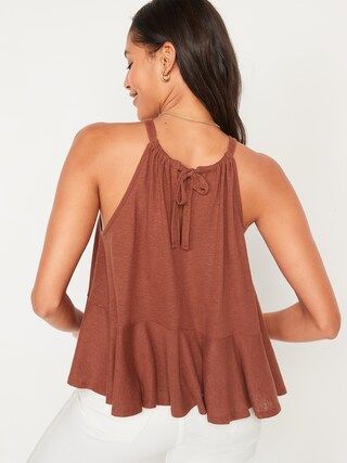 Linen-Blend Peplum Halter Swing Tank Top for Women | Old Navy (US)