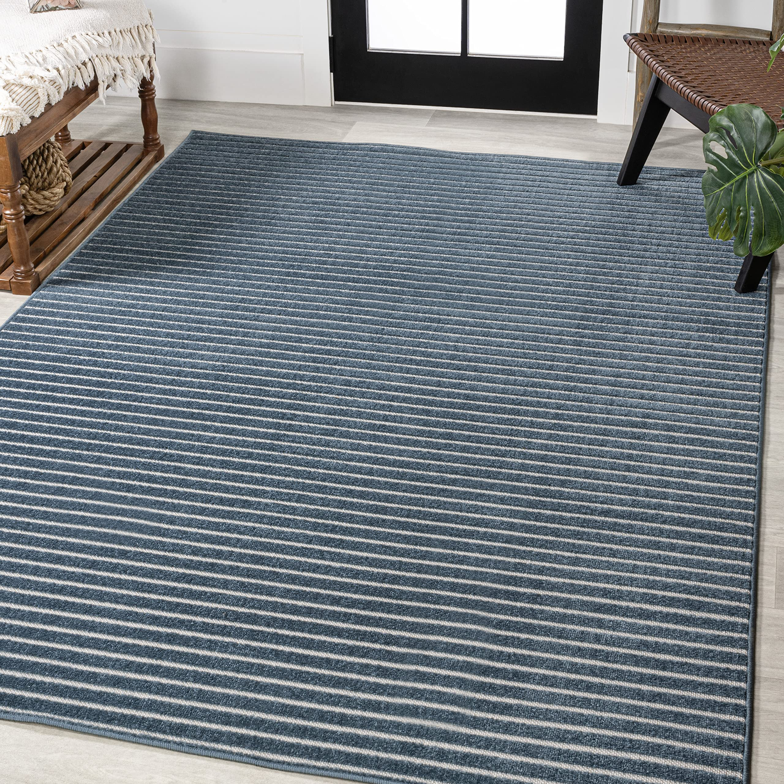 JONATHAN Y Aarhus High-Low Striped Indoor/Outdoor Area Rug 4x6, Navy/Ivory, Minimalist Geometric,... | Amazon (US)
