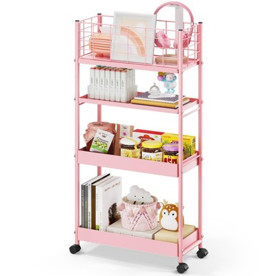 Slim Storage Cart, 4-Tier Metal Utility Rolling Cart with Wheels, Narrow Mobile Shelving Unit Pink-4-Tier 36.06''×16.7''×7.48'' | Target