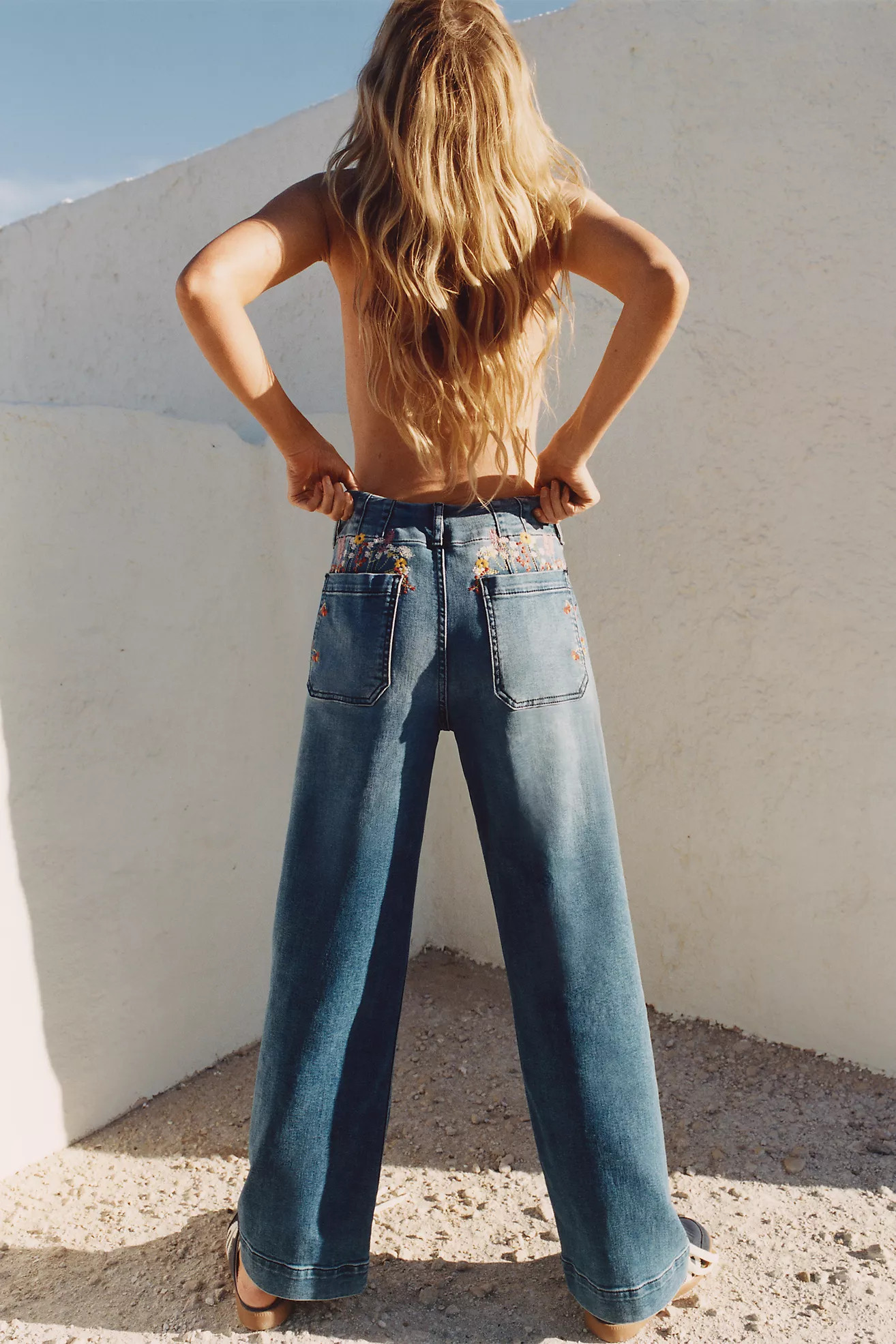 The Colette Full-Length Wide-Leg Embroidered Jeans by Maeve | Anthropologie (US)