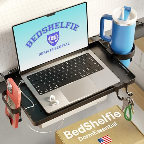 BedShelfie Bedside Shelf for College Dorm Room Bunk Bed & Top Bunk, College Dorm Room Essentials, Clip On Nightstand, Floating Bed Side Table Tray Organizer, Dorm Room Decor - DormEssential, Black | Amazon (US)
