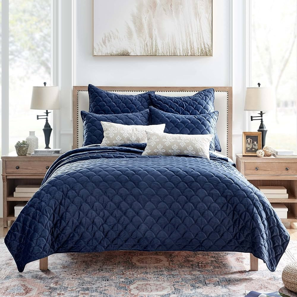 Levtex Home - Navy Velvet Quilt Set - Full/Queen Quilt and Two Standard Shams - Velvet - Navy - Q... | Amazon (US)