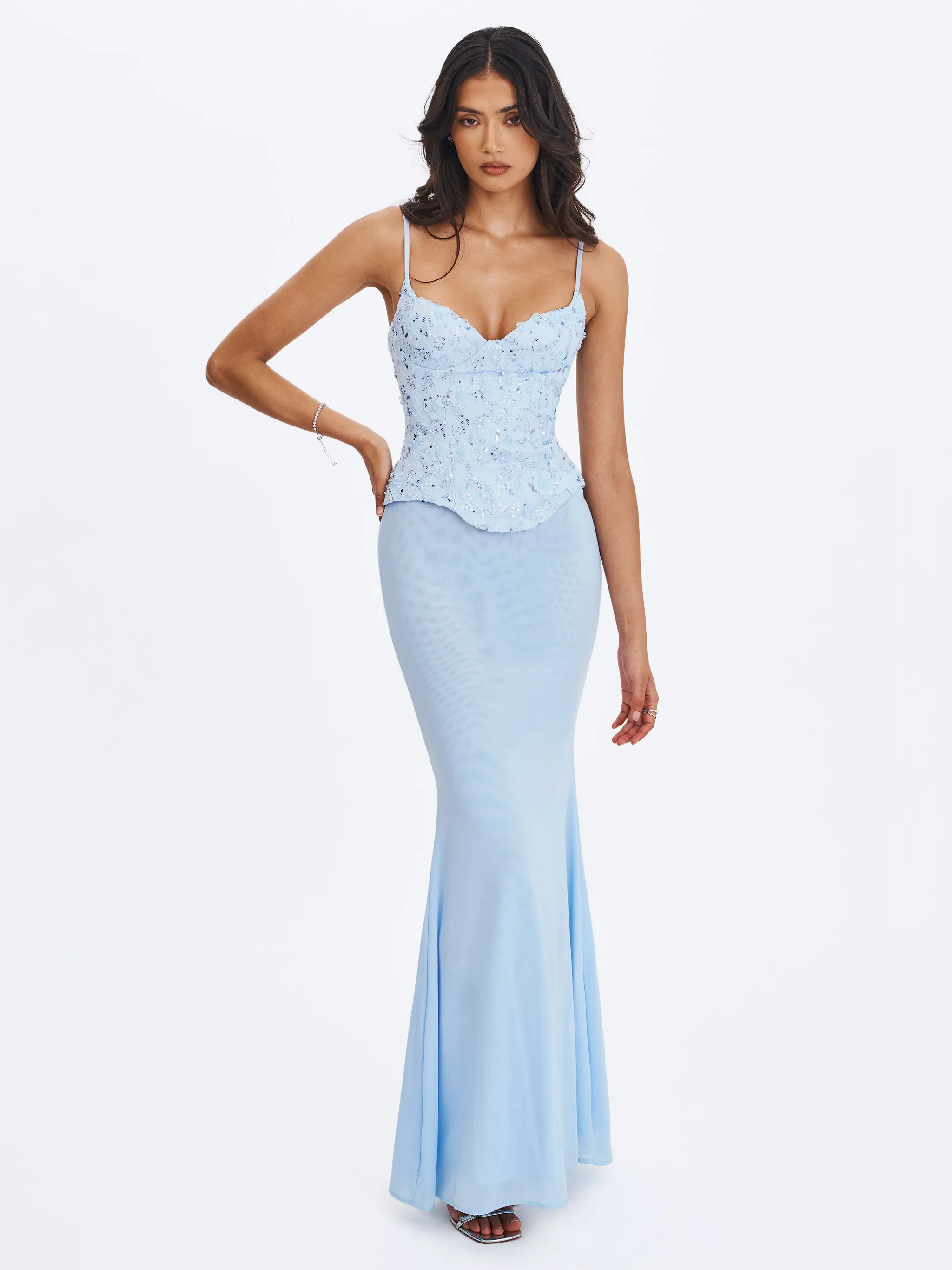 Aurielle Baby Blue Sweetheart Mermaid Peplum Maxi Dress | Miss Circle