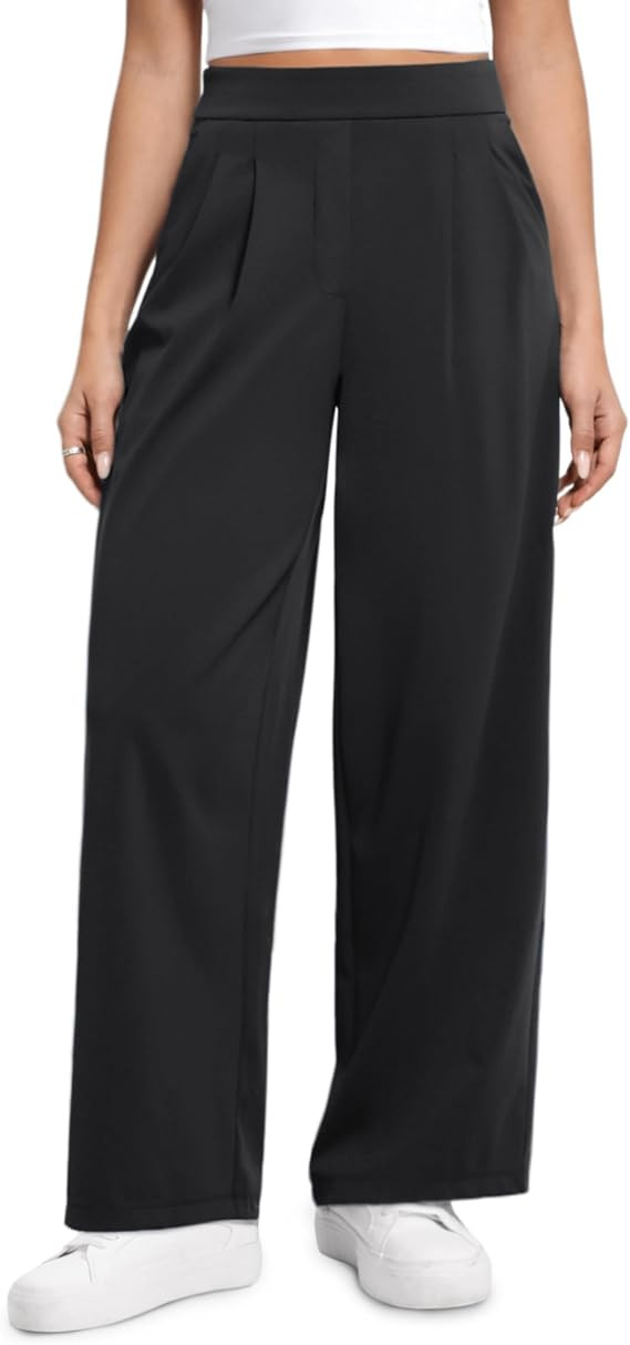 CRZ YOGA 4-Way Stretch Wide Leg Work Pants for Women 29" - Bussiness Casual Trousers with Pockets | Amazon (US)