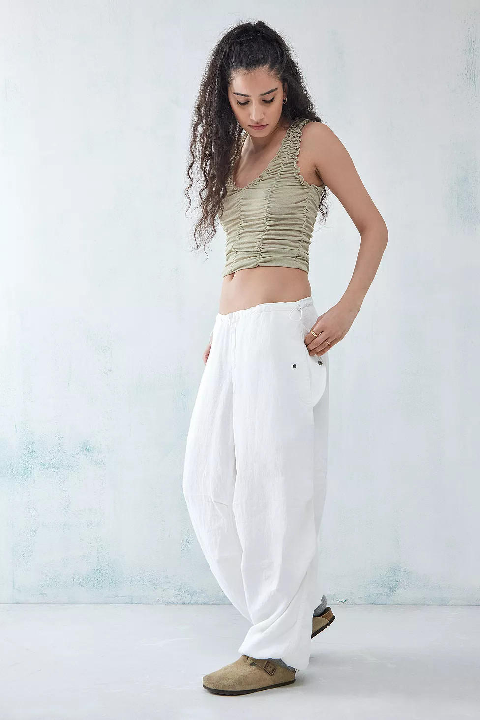 BDG White Linen Baggy Tech Pants | Urban Outfitters (EU)