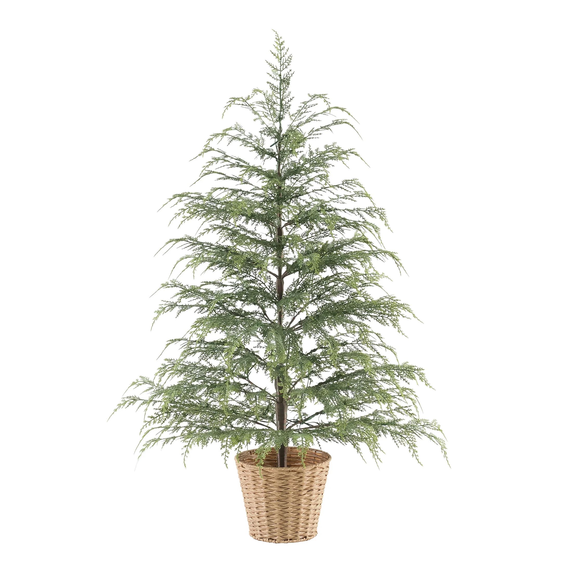 My Texas House Potted 4ft Pre-Lit Twinkle LED Cypress Artificial Christmas Tree, Green, 100 LED | Walmart (US)