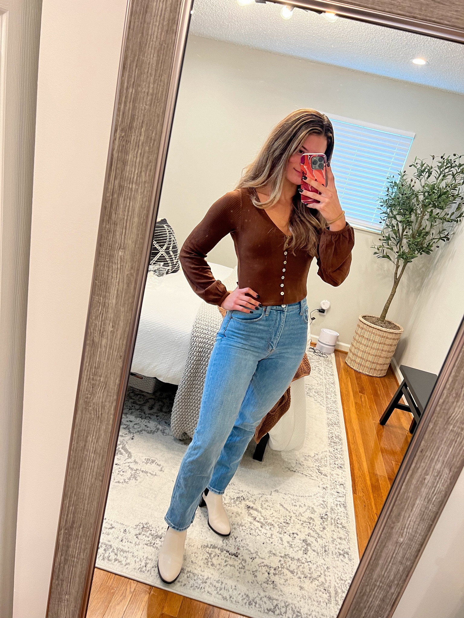 Casual fall outfit 😊
Wearing a 26L in the jeans and medium top!

Abercrombie jeans, curve love, ankle straight, button up light weight sweater, cropped sweater, white boots, fall western outfit, holiday outfits  

#LTKstyletip #LTKGiftGuide #LTKSeasonal