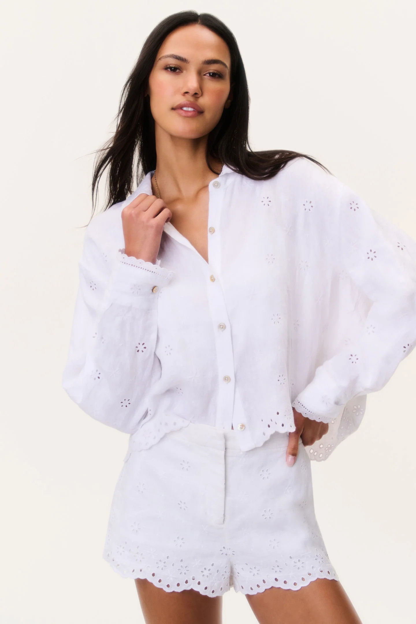 Jodine Eyelet Linen Shorts | LoveShackFancy