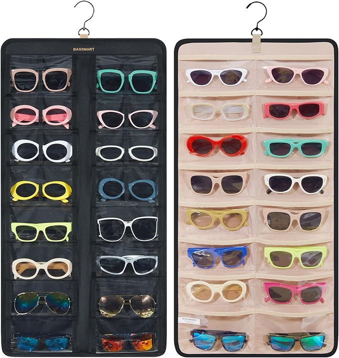 BAGSMART Hanging Jewelry Organizer, Dust Proof Sunglasses Storage Case Wall Mounted, Travel Dual ... | Amazon (US)