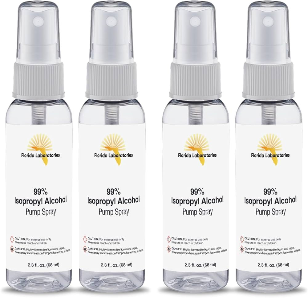 Isopropyl Alcohol 99% Travel Size Spray Bottles - 4 Pack (Portable 2.3oz Size) - Manufactured in ... | Amazon (US)
