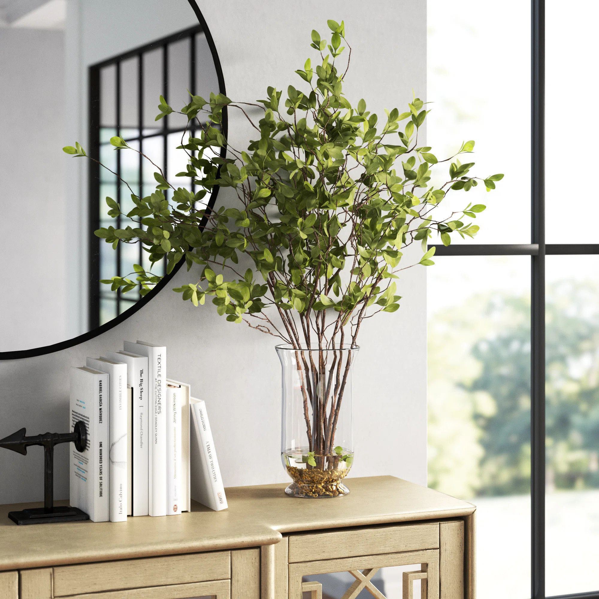 36'' Faux Ficus Plant in Glass Decorative Vase | Wayfair North America