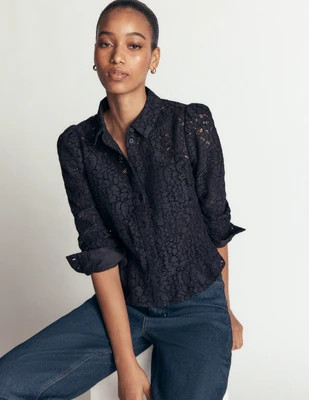 Boden Women's Julia Darted Lace Shirt in Blue | Size 4 | Boden (US)