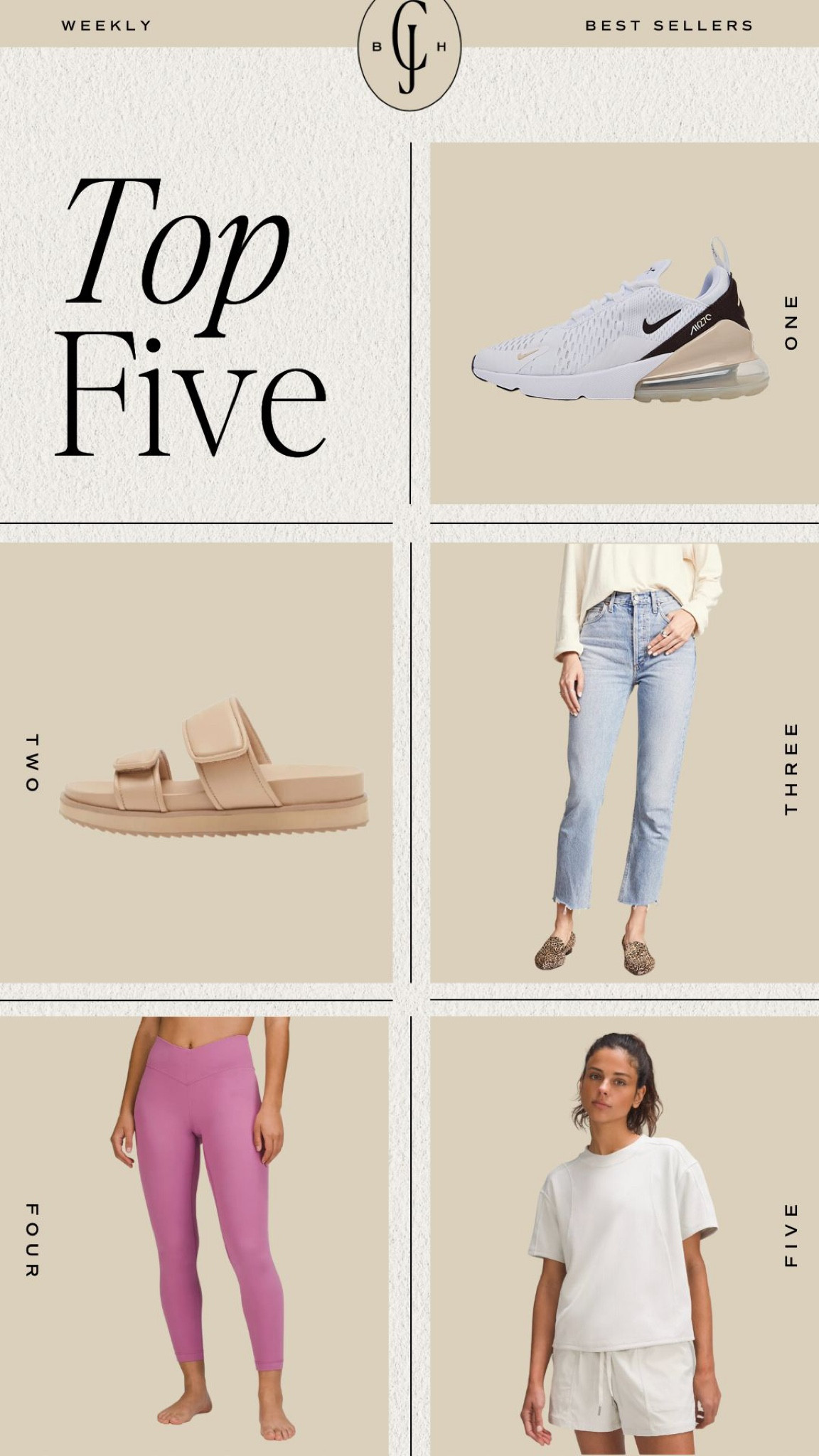 Cella Jane top five best sellers from the week. Follower favorite products. Best sellers. Sneakers, slides, jeans, leggings, workout tee  

#LTKFind #LTKstyletip #LTKshoecrush