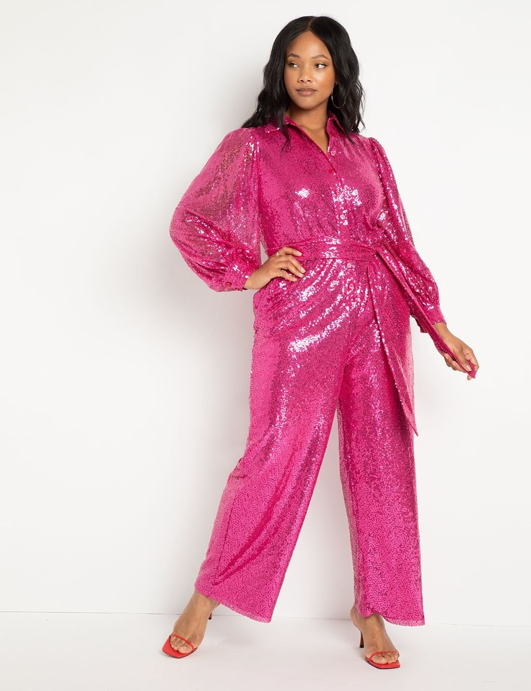 Sequin Jumpsuit With Collar | Women's Plus Size Dresses | ELOQUII | Eloquii