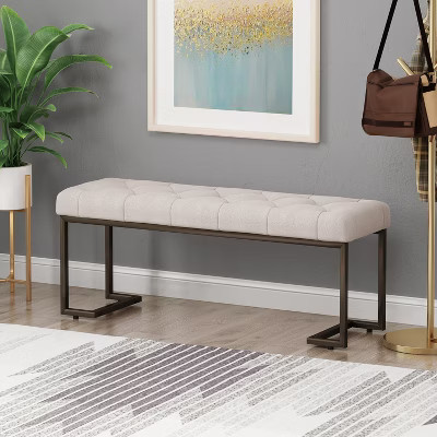 Airsurfer Modern Upholstered Entryway Bench with Tufted Seat and Metal Frame Beige | Target