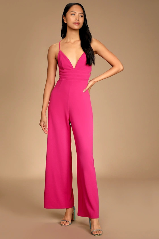 Bursting with Boldness Hot Pink Tie-Back Wide-Leg Jumpsuit | Lulus (US)
