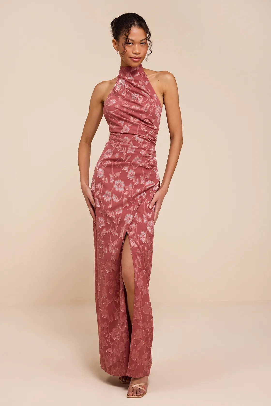Felicia Rusty Rose Floral Burnout Column Maxi Dress | Lulus