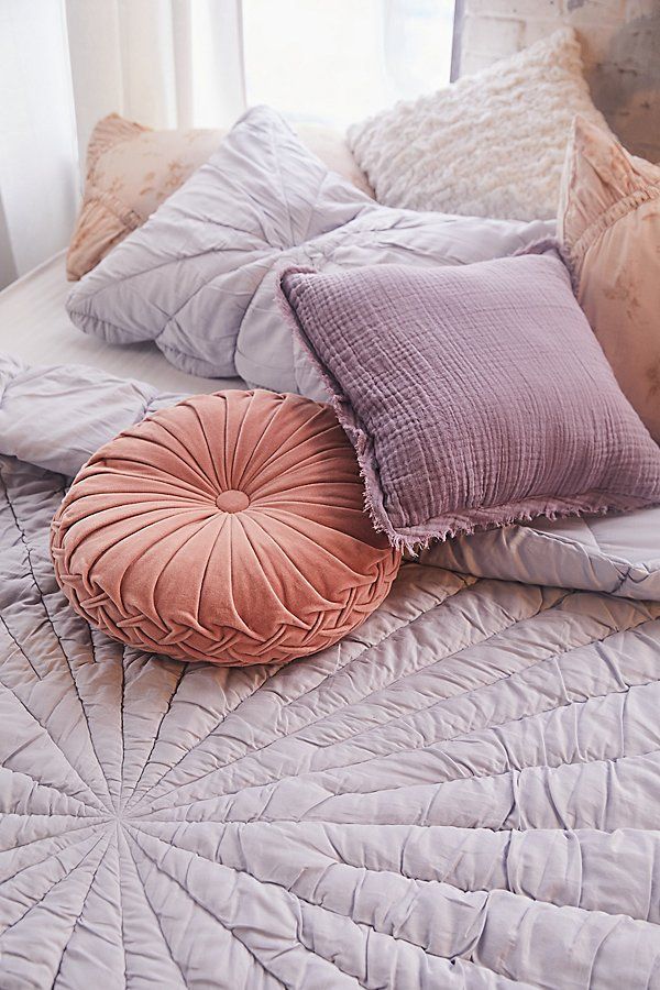 Round Pintuck Pillow - Pink at Urban Outfitters | Urban Outfitters (US and RoW)