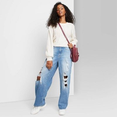 Women's Super-High Rise Distressed Baggy Jeans - Wild Fable™ Medium Blue | Target