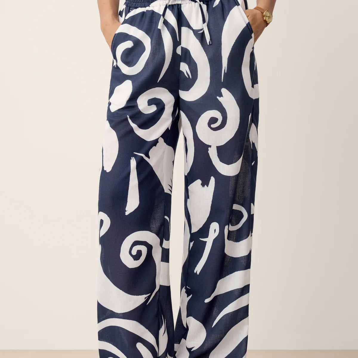 Linen Abstract-Print Straight-Leg Pants ORLA | LINTICO