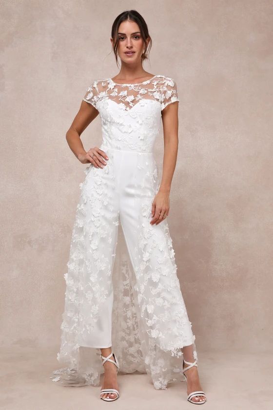 Sophisticated Passion White Floral Embroidered Overlay Jumpsuit | Lulus