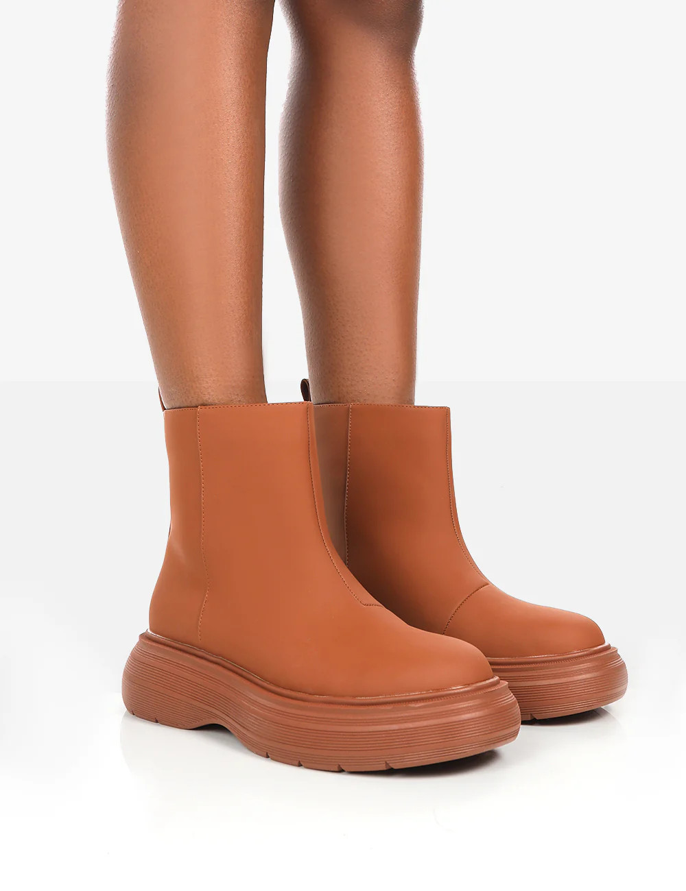 Caia Tan Platform Chunky Sole Ankle Boot | Public Desire