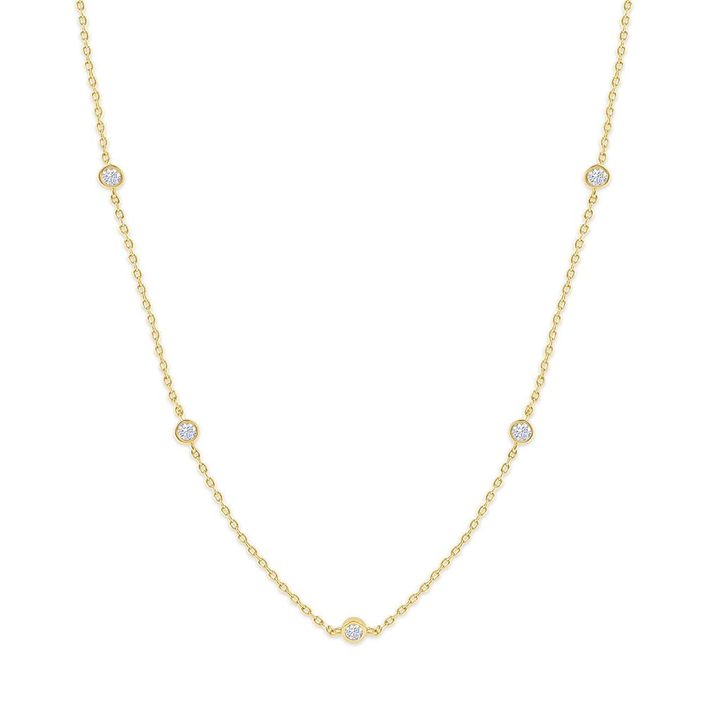 18K Gold Plated Five Stone Station Necklace for Women | 1/2 ctw Moissanite Diamond Bezel-Set Chok... | Amazon (US)