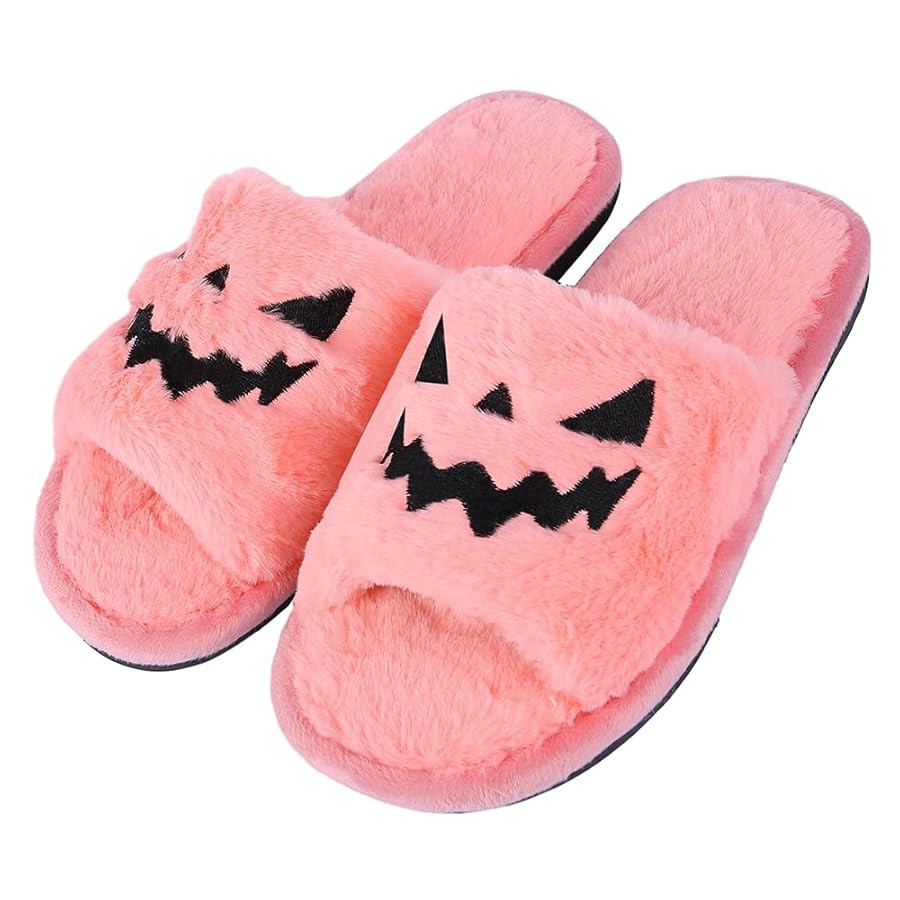 TITTOK Spooky Slides Halloween Slippers Jack O Lantern Pumpkin Soft Plush Cozy Open Toe Indoor Ou... | Amazon (US)
