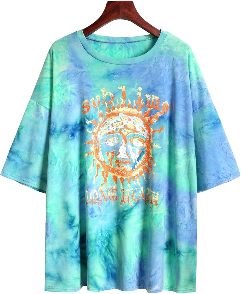 Fenxxxl Women's Round Neck Sublime Sun Tie Dye Shirt Graphic Tee Loose T Shirts Loose Fitting Sum... | Amazon (US)