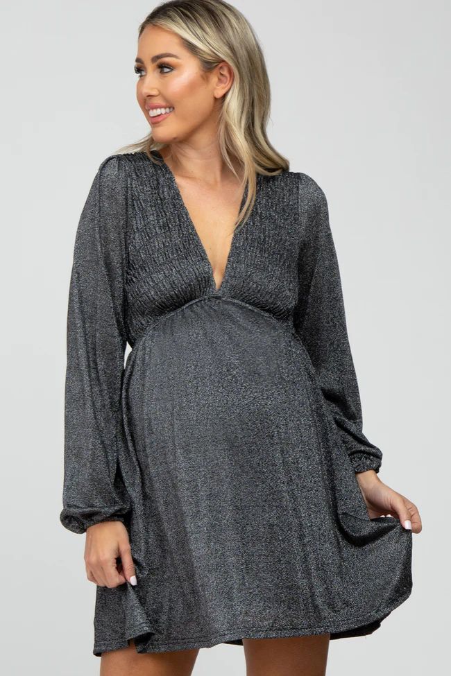 Black Glitter Cutout Back Maternity Mini Dress | PinkBlush Maternity