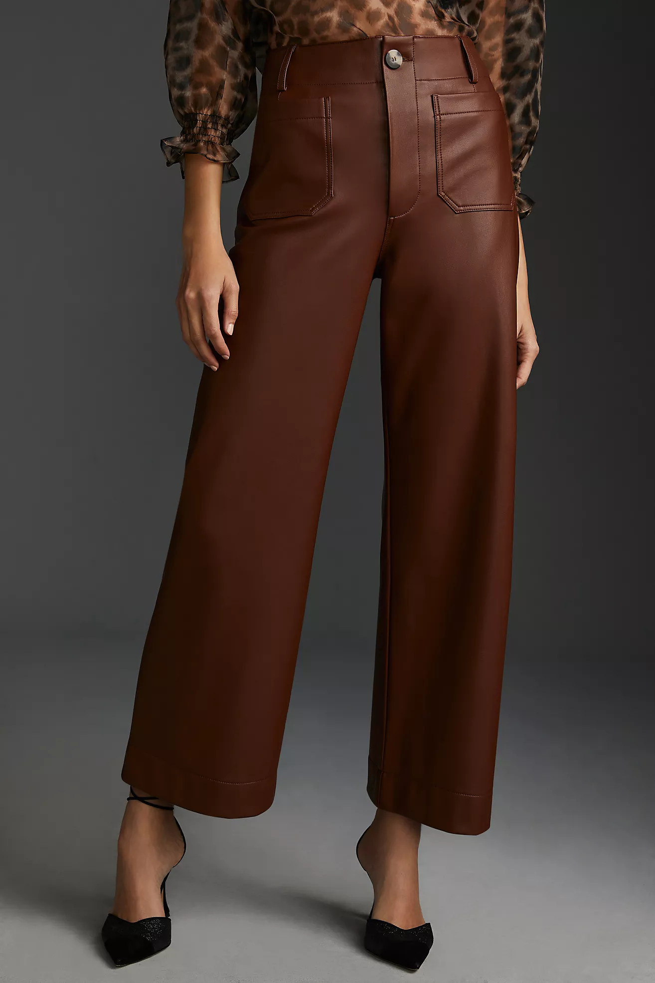 The Colette Cropped Wide-Leg Faux Leather Pants by Maeve | Anthropologie (US)