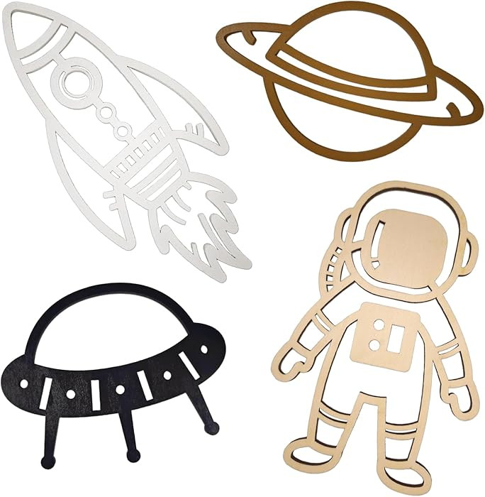 Space Quartet Nursery Wall Decor Astronaut Wooden Wall Decor Space Themed Bedroom Decoration Sola... | Amazon (US)
