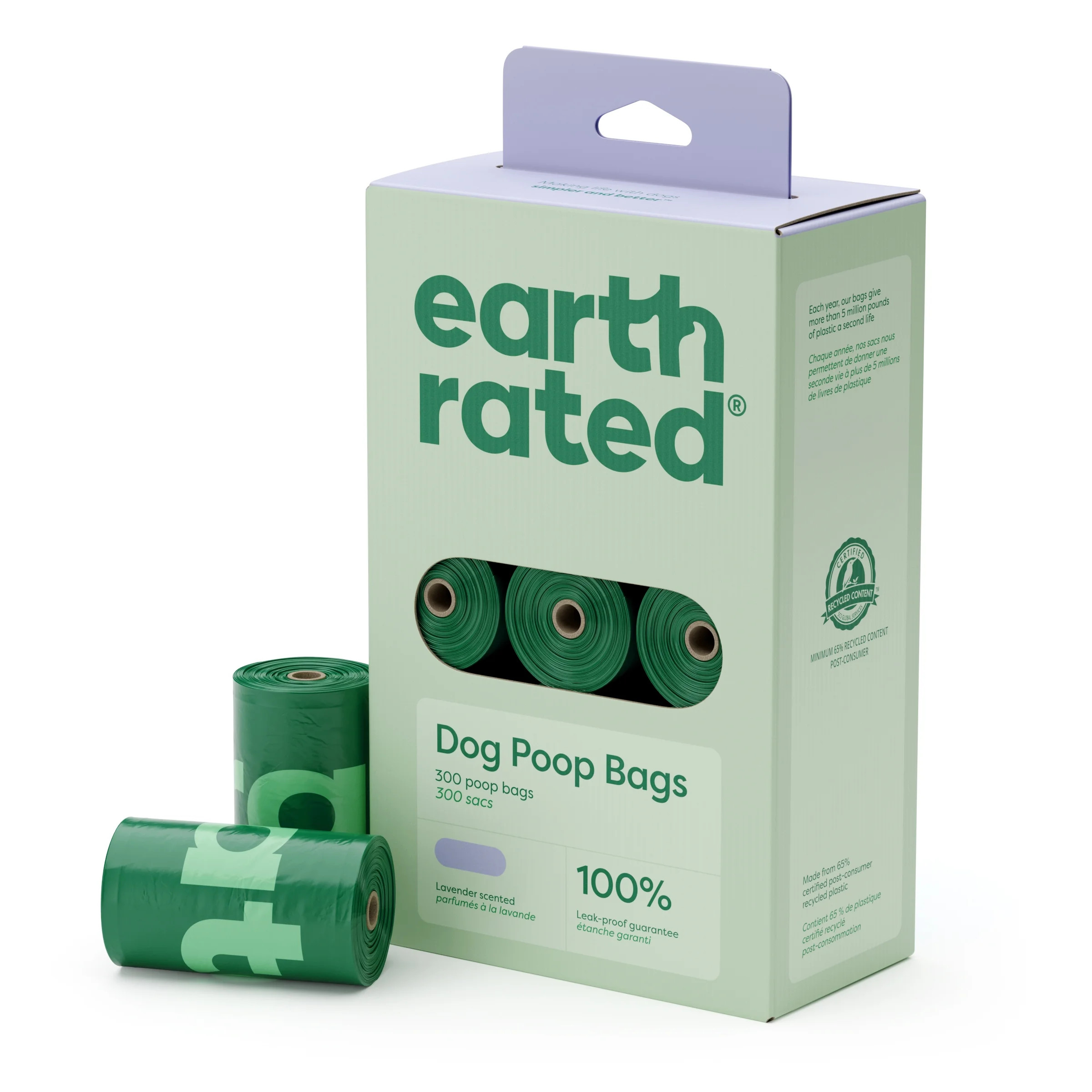 Earth Rated Lavender Leak-Proof Dog Poop Bags, 300 Count on 15 Single Refill Rolls | Walmart (US)