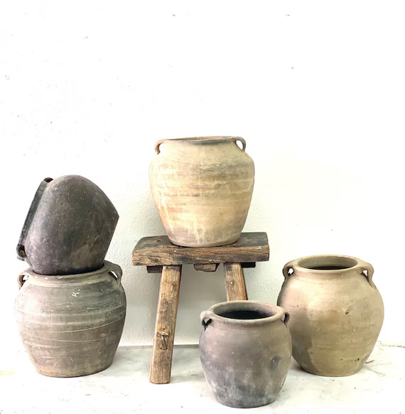 Vintage European Market Pots Black Clay Pots Gray Clay Pots | Etsy | Etsy (US)