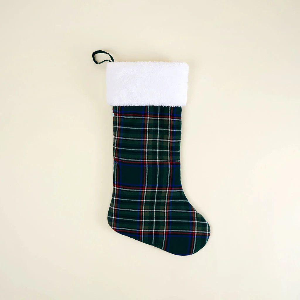 Holiday Green Christmas Green Tartan Plaid Flannelette Poshmas Stocking | Posh Peanut® | Posh Peanut