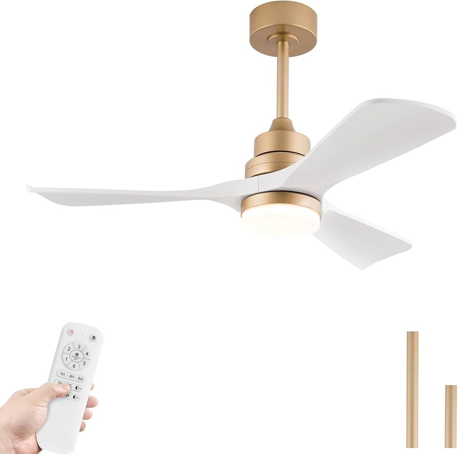 42 Inch White and Gold Ceiling Fans with Lights, ABS Blades, Noiseless Reversible DC Motor, 6 Spe... | Amazon (US)