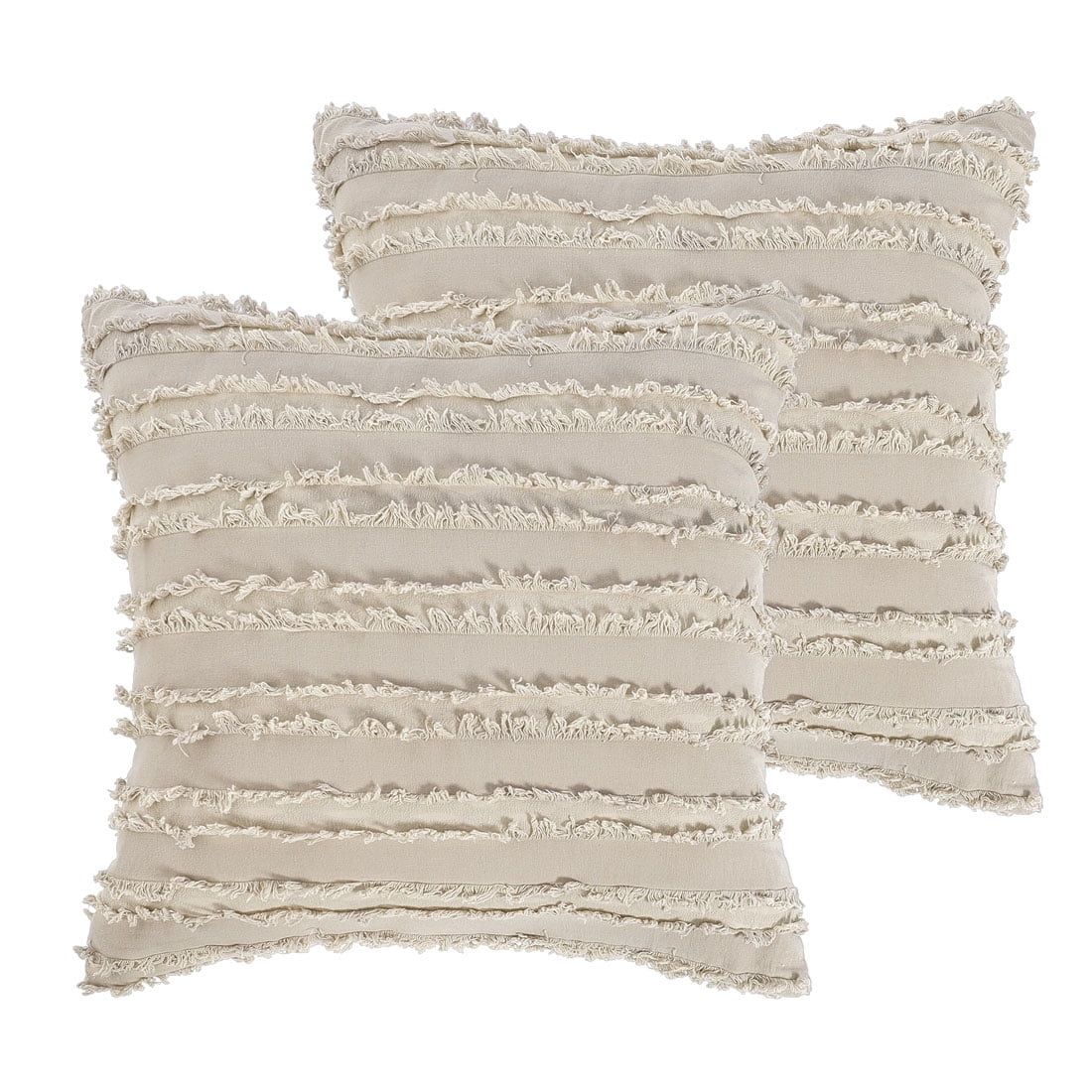 2Pcs Cotton Linen Decorative Throw Pillow Covers, Tassel Striped Sofa Pillow Cover,  Beige 50x50c... | Walmart (US)
