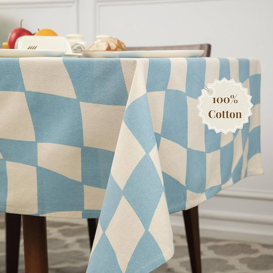 Folkulture 100% Cotton Blue Table Cloth or Easter Dining Table Cover, Camping Tablecloth, Checker... | Amazon (US)