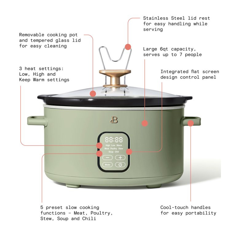 Beautiful 6QT Programmable Slow Cooker, Sage Green by Drew Barrymore | Walmart (US)
