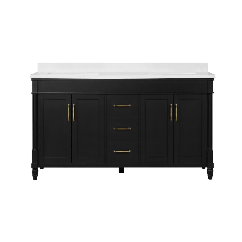 Highfield 60 in. Bath Vanity in Inpress Black with Cultured Marble Vanity Top in White with White... | The Home Depot