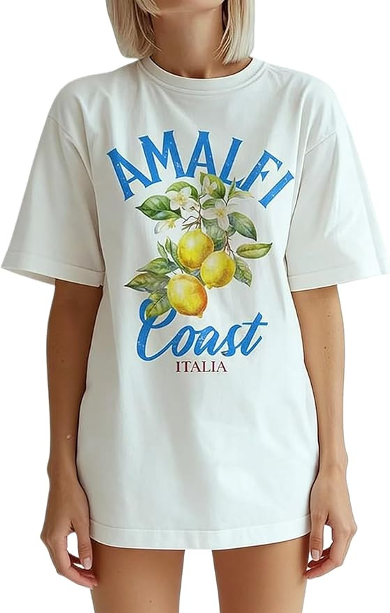 Cute Strawberry Beach Shirts Oversized Graphic Tees Women Short Sleeve Y2k Summer Tops 2000s Aest... | Amazon (US)