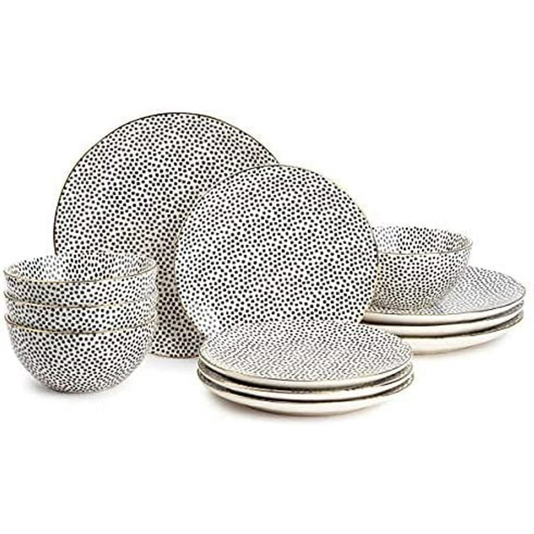 Thyme & Table Dinnerware Black & White Dot Stoneware, 12-Piece Set | Walmart (US)