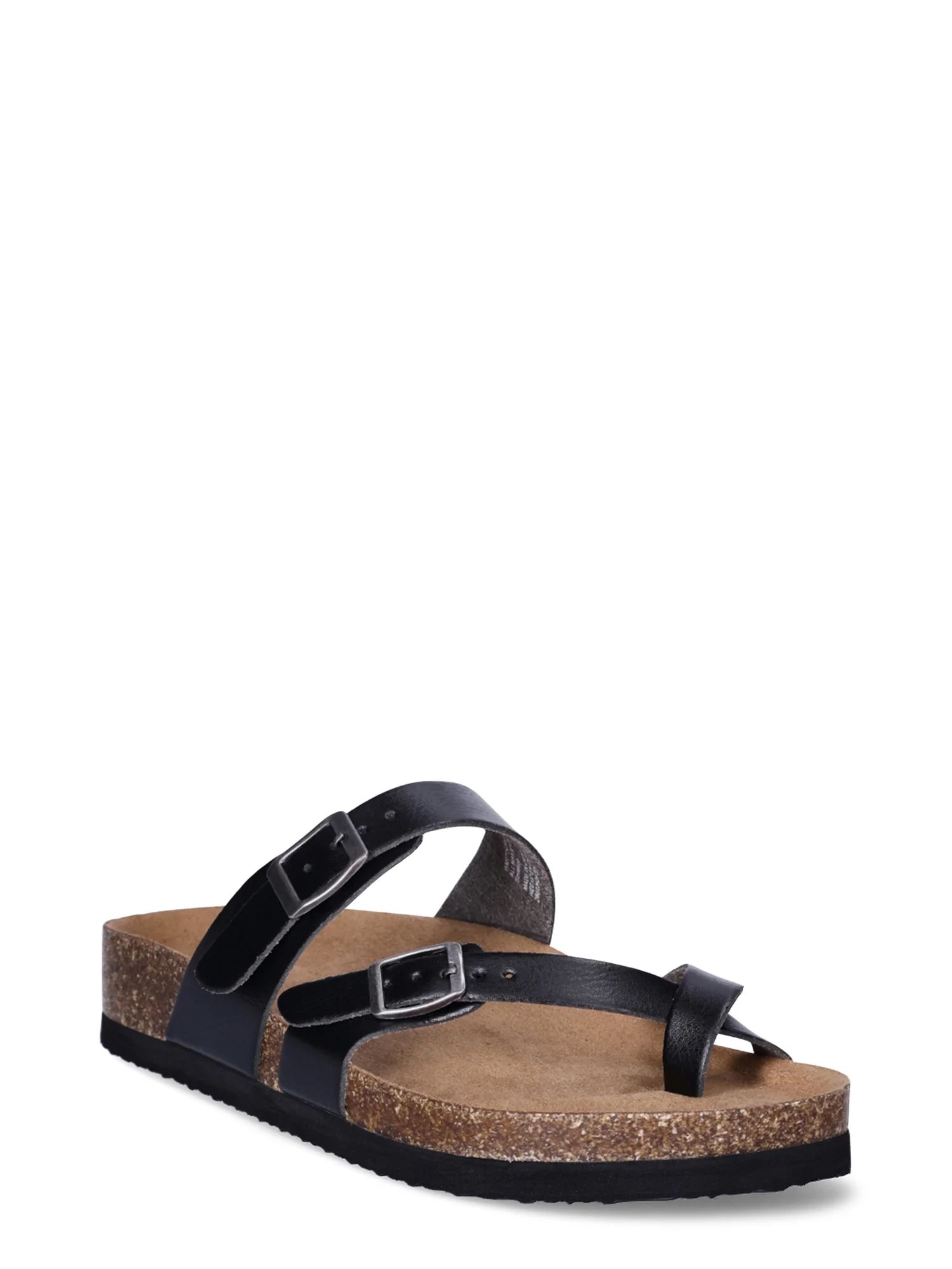 Time and Tru Women's Asymmetric Strap Flat Footbed Sandals, Sizes 6-11, Wide Width Available | Walmart (US)