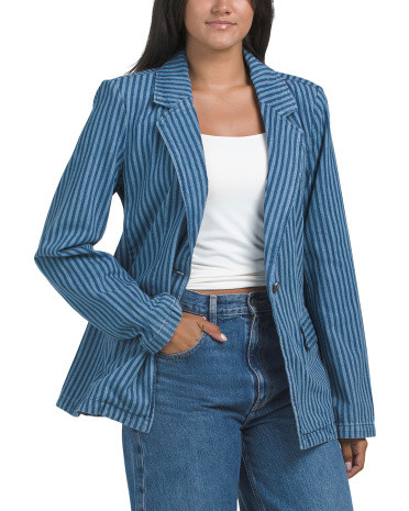 Beni Long Sleeve Striped Denim Blazer | TJ Maxx