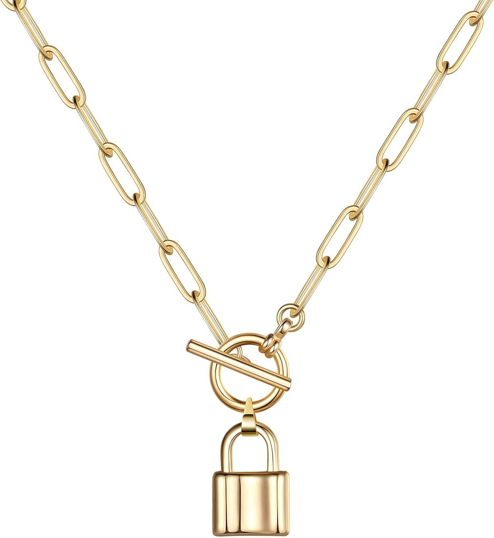 Turandoss Gold Necklaces for Women - 14K Gold Plated Lock Evil Eye Medallion Vintage Coin Necklac... | Amazon (US)